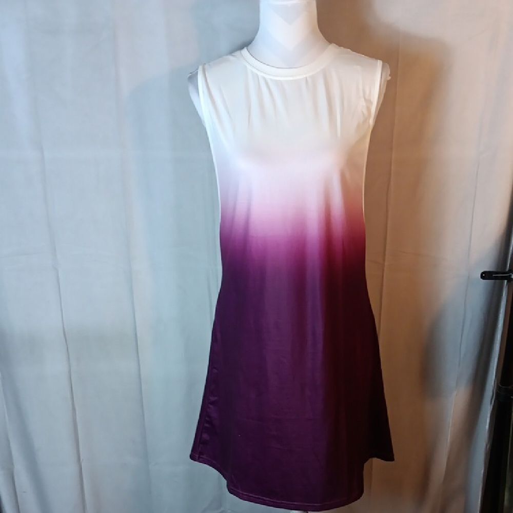 Sleeveless Ombre Backless Dress - Purple and White